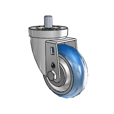 30 Series Threaded Stem Zinc Swivel Caster with 3.5 x 1.25 PolyLoc (Blue) Wheel