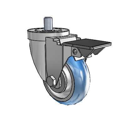 30 Series Threaded Stem Zinc Swivel Caster with 3.5 x 1.25 PolyLoc (Blue) Wheel and PosiLoc Brake