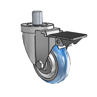 30 Series Threaded Stem Zinc Swivel Caster with 3.5 x 1.25 PolyLoc (Blue) Wheel and PosiLoc Brake