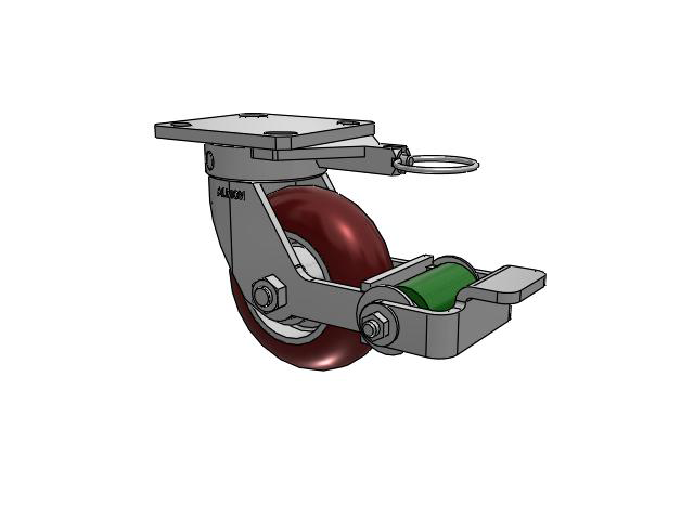 110 Series Kingpinless Top Plate Swivel Caster with 5 x 2 Maroon Tread on Aluminum Core AX - Round Polyurethane (Aluminum Core) Wheel and Poly Cam Brake