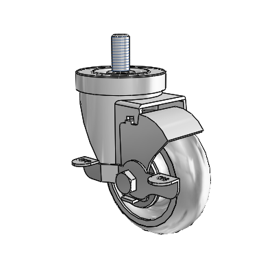 Roulette pivotante à tige filetée en zinc de la série 30, équipée d'une roue PolyLock (grise) de 3,5 x 1,25 et d'un frein VertiLoc