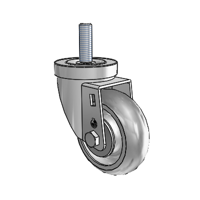 Roulette pivotante à tige filetée en zinc de la série 30, équipée d'une roue PolyLock 3,5 x 1,25 (grise)