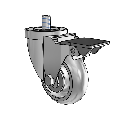 Roulette pivotante à tige filetée en zinc de la série 30, équipée d'une roue PolyLock (grise) de 3,5 x 1,25 et d'un frein PosiLoc
