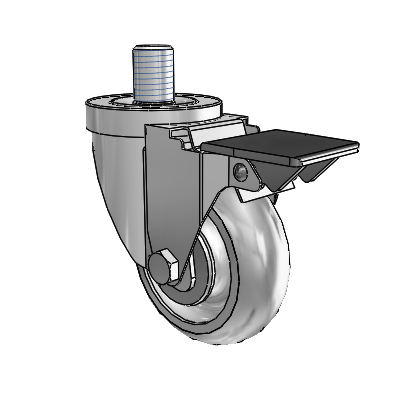 Roulette pivotante à tige filetée en zinc de la série 30, équipée d'une roue PolyLock (grise) de 3,5 x 1,25 et d'un frein PosiLoc