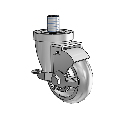 Roulette pivotante à tige filetée en zinc de la série 30, équipée d'une roue PolyLock (grise) de 3,5 x 1,25 et d'un frein VertiLoc