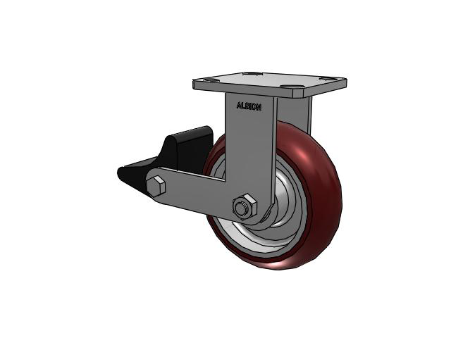110 Series Kingpinless Top Plate Rigid Caster with 6 x 2 Maroon Tread on Aluminum Core AX - Round Polyurethane (Aluminum Core) Wheel and Poly Lock Integrated Brake