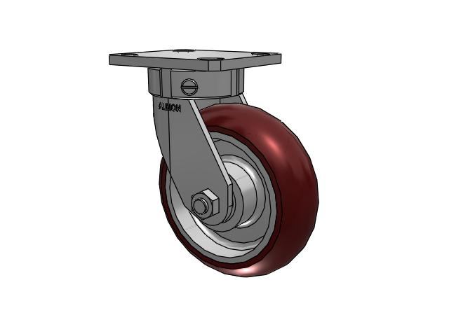 110 Series Kingpinless Top Plate Swivel Caster with 6 x 2 Maroon Tread on Aluminum Core AX - Round Polyurethane (Aluminum Core) Wheel