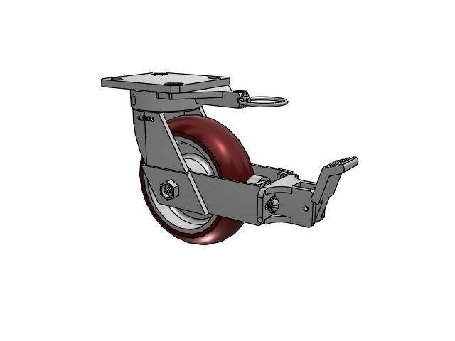 110 Series Kingpinless Top Plate Swivel Caster with 6 x 2 Maroon Tread on Aluminum Core AX - Round Polyurethane (Aluminum Core) Wheel and Face Brake