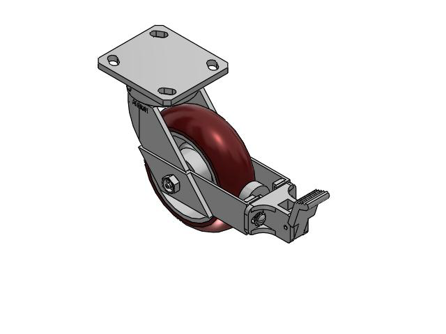 110 Series Kingpinless Top Plate Swivel Caster with 6 x 2 Maroon Tread on Aluminum Core AX - Round Polyurethane (Aluminum Core) Wheel and Face Brake