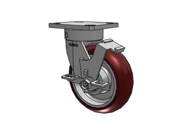 110 Series Kingpinless Top Plate Swivel Caster with 6 x 2 Maroon Tread on Aluminum Core AX - Round Polyurethane (Aluminum Core) Wheel and Face Brake