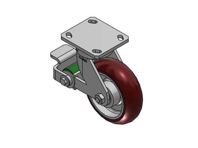 110 Series Kingpinless Top Plate Swivel Caster with 6 x 2 Maroon Tread on Aluminum Core AX - Round Polyurethane (Aluminum Core) Wheel and Poly Cam Brake