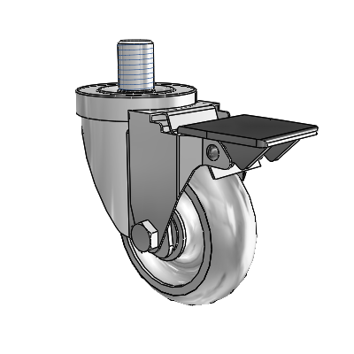 Roulette pivotante à tige filetée en zinc de la série 30, équipée d'une roue PolyLock (grise) de 3,5 x 1,25 et d'un frein PosiLoc