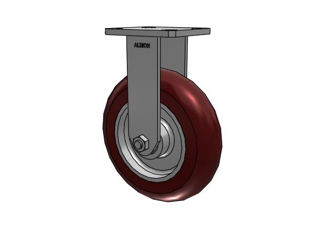110 Series Kingpinless Top Plate Rigid Caster with 8 x 2 Maroon Tread on Aluminum Core AX - Round Polyurethane (Aluminum Core) Wheel