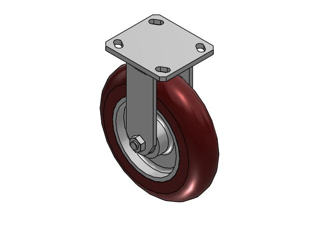 110 Series Kingpinless Top Plate Rigid Caster with 8 x 2 Maroon Tread on Aluminum Core AX - Round Polyurethane (Aluminum Core) Wheel