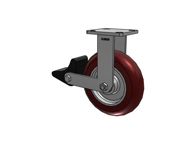 Roulette rigide sans pivot de la série 110 avec plaque supérieure, dotée d'une bande de roulement marron 8 x 2 sur une roue en polyuréthane rond (noyau en aluminium) AX et d'un frein intégré Poly Lock