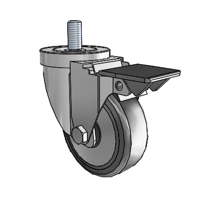 30 Series Threaded Stem Zinc Swivel Caster with 3.5 x 1.25 Cushion Rubber (+ Side Plates) Wheel and PosiLoc Brake
