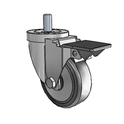 30 Series Threaded Stem Zinc Swivel Caster with 3.5 x 1.25 Cushion Rubber (+ Side Plates) Wheel and PosiLoc Brake