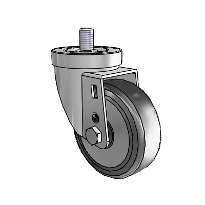 30 Series Threaded Stem Zinc Swivel Caster with 3.5 x 1.25 Hard Rubber (+ Side Plates) Wheel