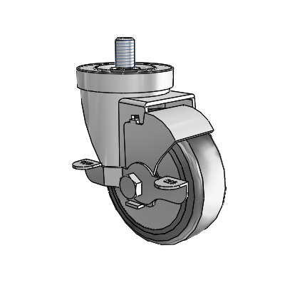 30 Series Threaded Stem Zinc Swivel Caster with 3.5 x 1.25 Hard Rubber (+ Side Plates) Wheel and VertiLoc Brake
