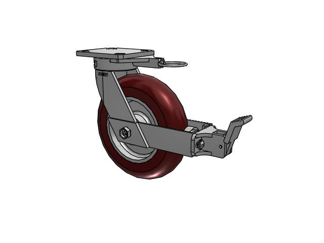 Roulette pivotante sans pivot central de la série 110 avec bande de roulement marron 8 x 2 sur noyau en aluminium AX – Roue ronde en polyuréthane (noyau en aluminium) et frein de face