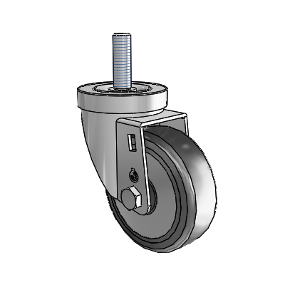 30 Series Threaded Stem Zinc Swivel Caster with 3.5 x 1.25 Hard Rubber (+ Side Plates) Wheel