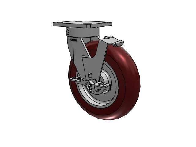 110 Series Kingpinless Top Plate Swivel Caster with 8 x 2 Maroon Tread on Aluminum Core AX - Round Polyurethane (Aluminum Core) Wheel and Face Brake
