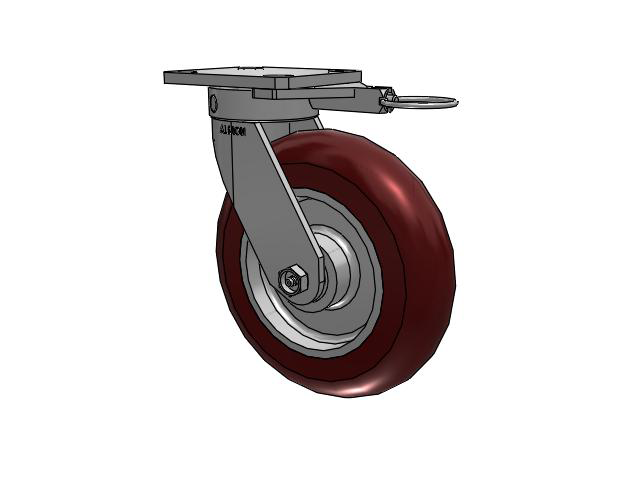 110 Series Kingpinless Top Plate Swivel Caster with 8 x 2 Maroon Tread on Aluminum Core AX - Round Polyurethane (Aluminum Core) Wheel