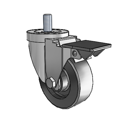30 Series Threaded Stem Zinc Swivel Caster with 3.5 x 1.25 Polyolefin Wheel and PosiLoc Brake