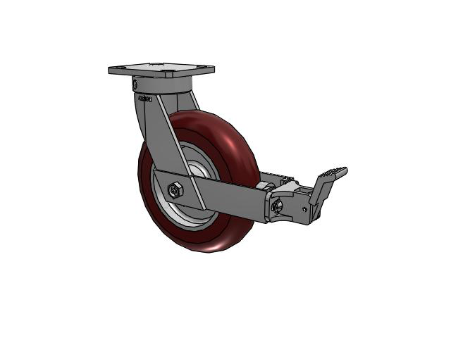 110 Series Kingpinless Top Plate Swivel Caster with 8 x 2 Maroon Tread on Aluminum Core AX - Round Polyurethane (Aluminum Core) Wheel and Face Brake