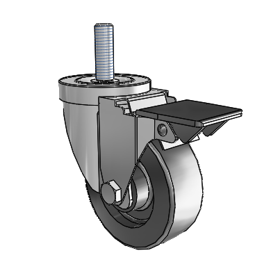 30 Series Threaded Stem Zinc Swivel Caster with 3.5 x 1.25 Polyolefin Wheel and PosiLoc Brake