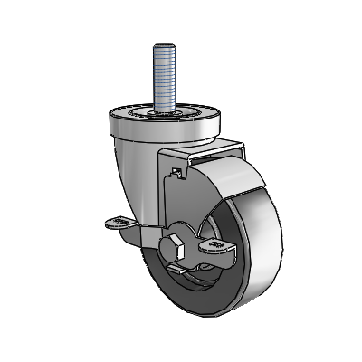 30 Series Threaded Stem Zinc Swivel Caster with 3.5 x 1.25 Polyolefin Wheel and VertiLoc Brake
