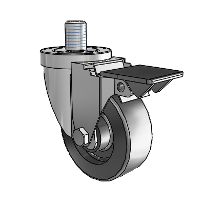 30 Series Threaded Stem Zinc Swivel Caster with 3.5 x 1.25 Polyolefin Wheel and PosiLoc Brake