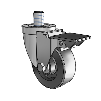 30 Series Threaded Stem Zinc Swivel Caster with 3.5 x 1.25 Polyolefin Wheel and PosiLoc Brake