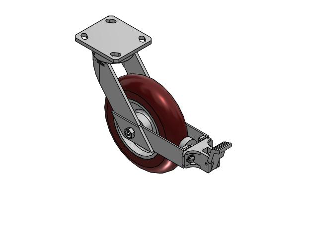 110 Series Kingpinless Top Plate Swivel Caster with 8 x 2 Maroon Tread on Aluminum Core AX - Round Polyurethane (Aluminum Core) Wheel and Face Brake