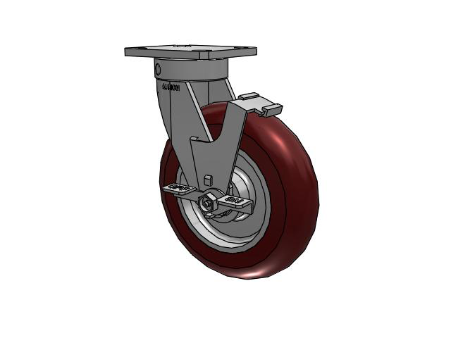 Roulette pivotante sans pivot central de la série 110 avec bande de roulement marron 8 x 2 sur noyau en aluminium AX – Roue ronde en polyuréthane (noyau en aluminium) et frein de face