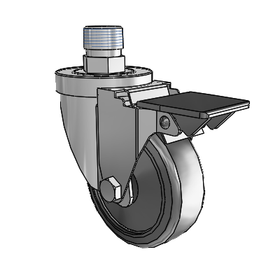 30 Series Pipe Thread Stem Zinc Swivel Caster with 3.5 x 1.25 Cushion Rubber Wheel and PosiLoc Brake