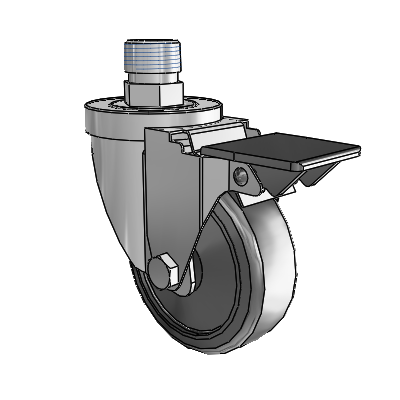 30 Series Pipe Thread Stem Zinc Swivel Caster with 3.5 x 1.25 Cushion Rubber Wheel and PosiLoc Brake