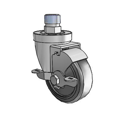 30 Series Pipe Thread Stem Zinc Swivel Caster with 3.5 x 1.25 Hard Rubber Wheel and VertiLoc Brake