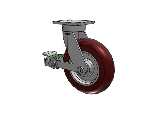 110 Series Kingpinless Top Plate Swivel Caster with 8 x 2 Maroon Tread on Aluminum Core AX - Round Polyurethane (Aluminum Core) Wheel and Poly Cam Brake
