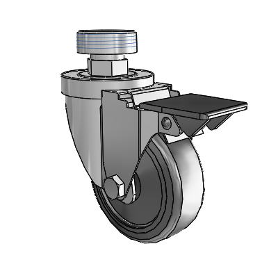 30 Series Pipe Thread Stem Zinc Swivel Caster with 3.5 x 1.25 Hard Rubber Wheel and PosiLoc Brake