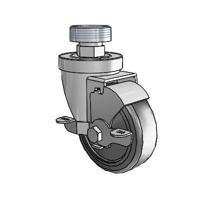 30 Series Pipe Thread Stem Zinc Swivel Caster with 3.5 x 1.25 Hard Rubber Wheel and VertiLoc Brake