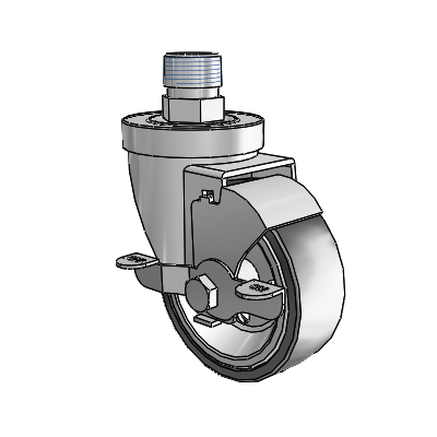 30 Series Pipe Thread Stem Zinc Swivel Caster with 3.5 x 1.25 Welded Disc Rubber (Black) Wheel and VertiLoc Brake
