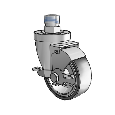 30 Series Pipe Thread Stem Zinc Swivel Caster with 3.5 x 1.25 Welded Disc Rubber (Black) Wheel and VertiLoc Brake