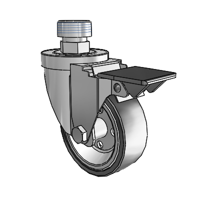 30 Series Pipe Thread Stem Zinc Swivel Caster with 3.5 x 1.25 Welded Disc Rubber (Black) Wheel and PosiLoc Brake