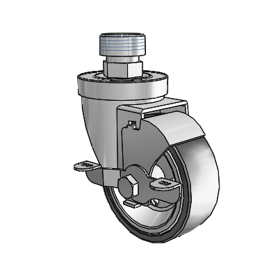 30 Series Pipe Thread Stem Zinc Swivel Caster with 3.5 x 1.25 Welded Disc Rubber (Black) Wheel and VertiLoc Brake