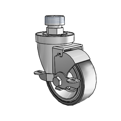 30 Series Pipe Thread Stem Zinc Swivel Caster with 3.5 x 1.25 Welded Disc Rubber (Black) Wheel and VertiLoc Brake