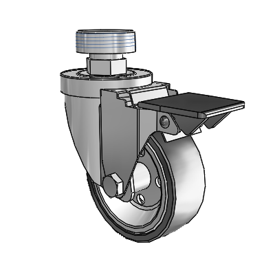 30 Series Pipe Thread Stem Zinc Swivel Caster with 3.5 x 1.25 Welded Disc Rubber (Black) Wheel and PosiLoc Brake