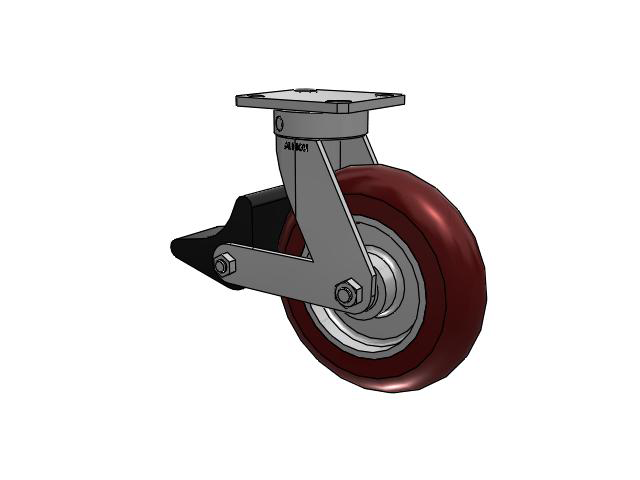 110 Series Kingpinless Top Plate Swivel Caster with 8 x 2 Maroon Tread on Aluminum Core AX - Round Polyurethane (Aluminum Core) Wheel and Poly Lock Integrated Brake