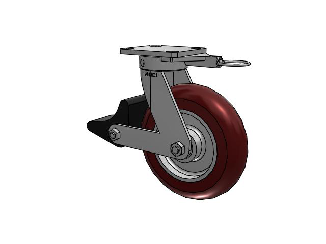 110 Series Kingpinless Top Plate Swivel Caster with 8 x 2 Maroon Tread on Aluminum Core AX - Round Polyurethane (Aluminum Core) Wheel and Poly Lock Integrated Brake