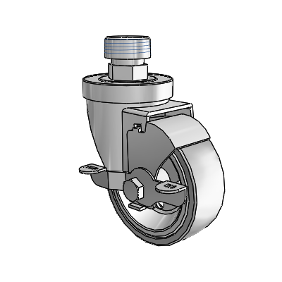 30 Series Pipe Thread Stem Zinc Swivel Caster with 3.5 x 1.25 Welded Disc Rubber (Grey) Wheel and VertiLoc Brake